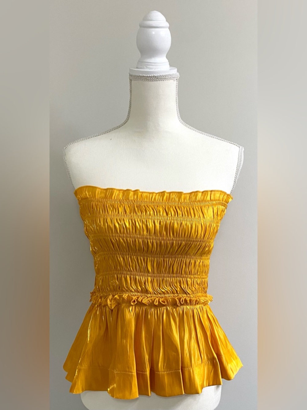 Glam Womens S Yellow Gold Strapless Ruffle Crop Top Boho Y2K Fall Festival